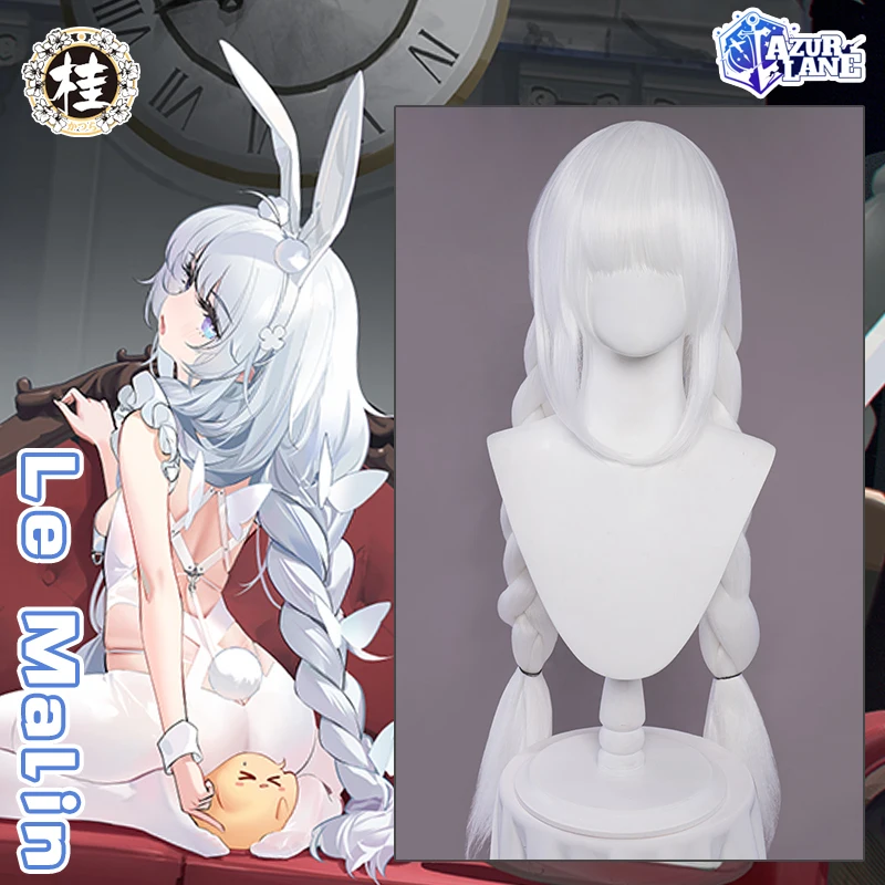 

UWOWO Game Azur Lane Le Malin Rabbit Cosplay Wig 80cm Silver White Long braided