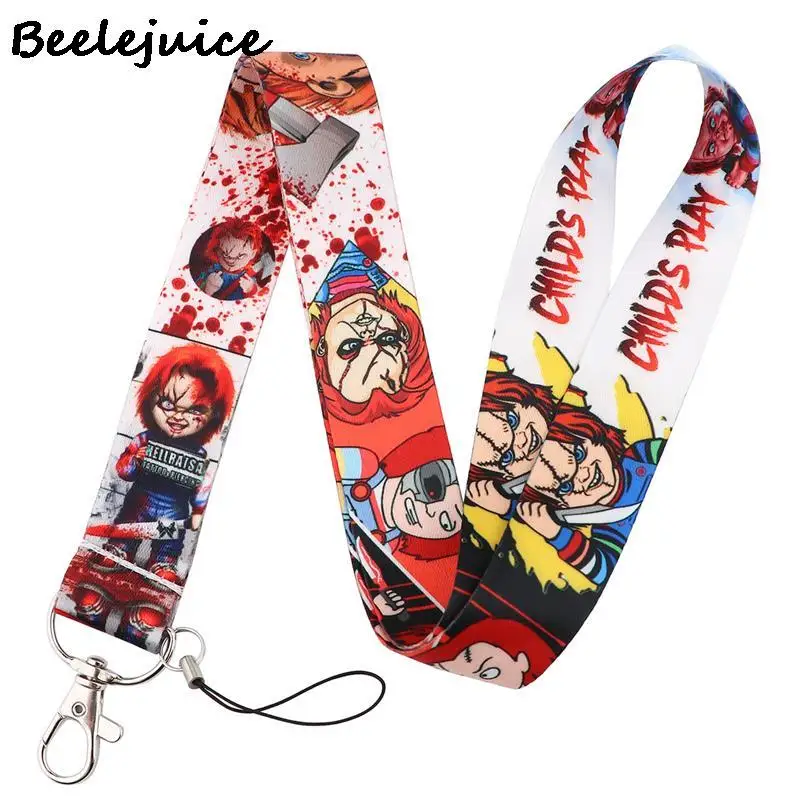 

24pcs Horror Film Chucky Child Lanyard Badge ID Mobile Phone Rope Key Lanyard Neck Straps Accessories webbings ribbons