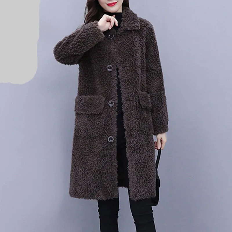 Winter Jacket Women Warm Faux Fur Lambswool Plush Coats Female Outerwear Korean Fashion Ladies Cardigans Long Sleeve Oversized