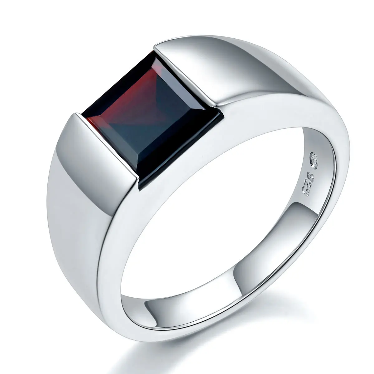 

Natural Garnet Pure Solid 925 Sterling Silver Wedding Ring for Women Man Elegant Gemstone