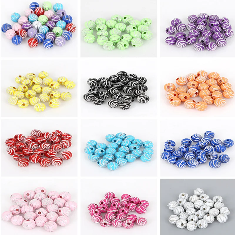 

8mm Spiral Acrylic Ball Beads DIY Earrings Bracelet Necklace Jewelry Accessories 50pcs