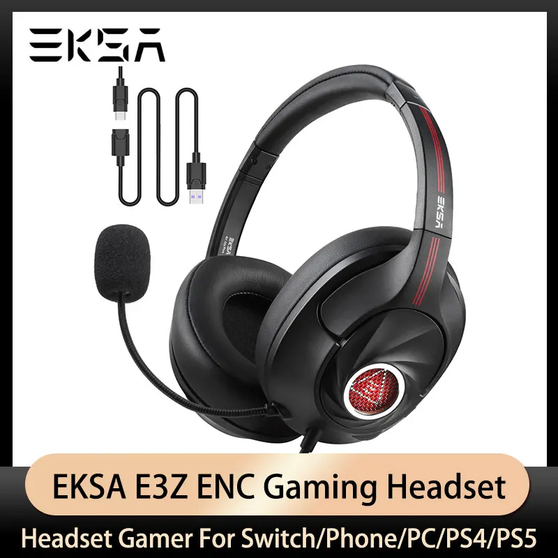 

EKSA E3Z Gaming Headset Gamer with ENC Noise Cancelling Mic for Switch/Phone/PC/PS4/PS5 7.1 Surround Sound 2IN1 Wired Headphones