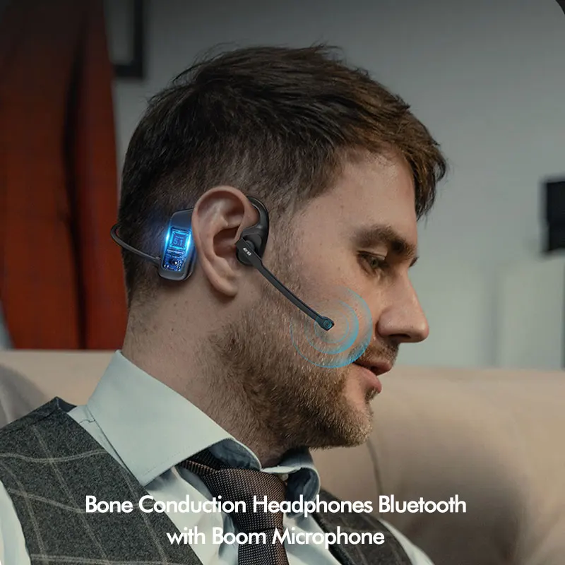

Bone Conducting Headphone Blutooth 5.2 Helmet Headset Wireless Open Ear Hook Boom Microphone for Conference Call Telephone Vedio