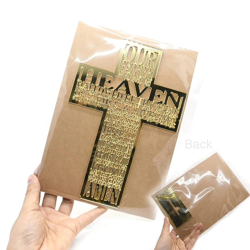 

21cm Hollow Out Acrylic Scriptures Cross with Stand Jesus Christ Catholic Bible Religious Christian Standing Sculpture