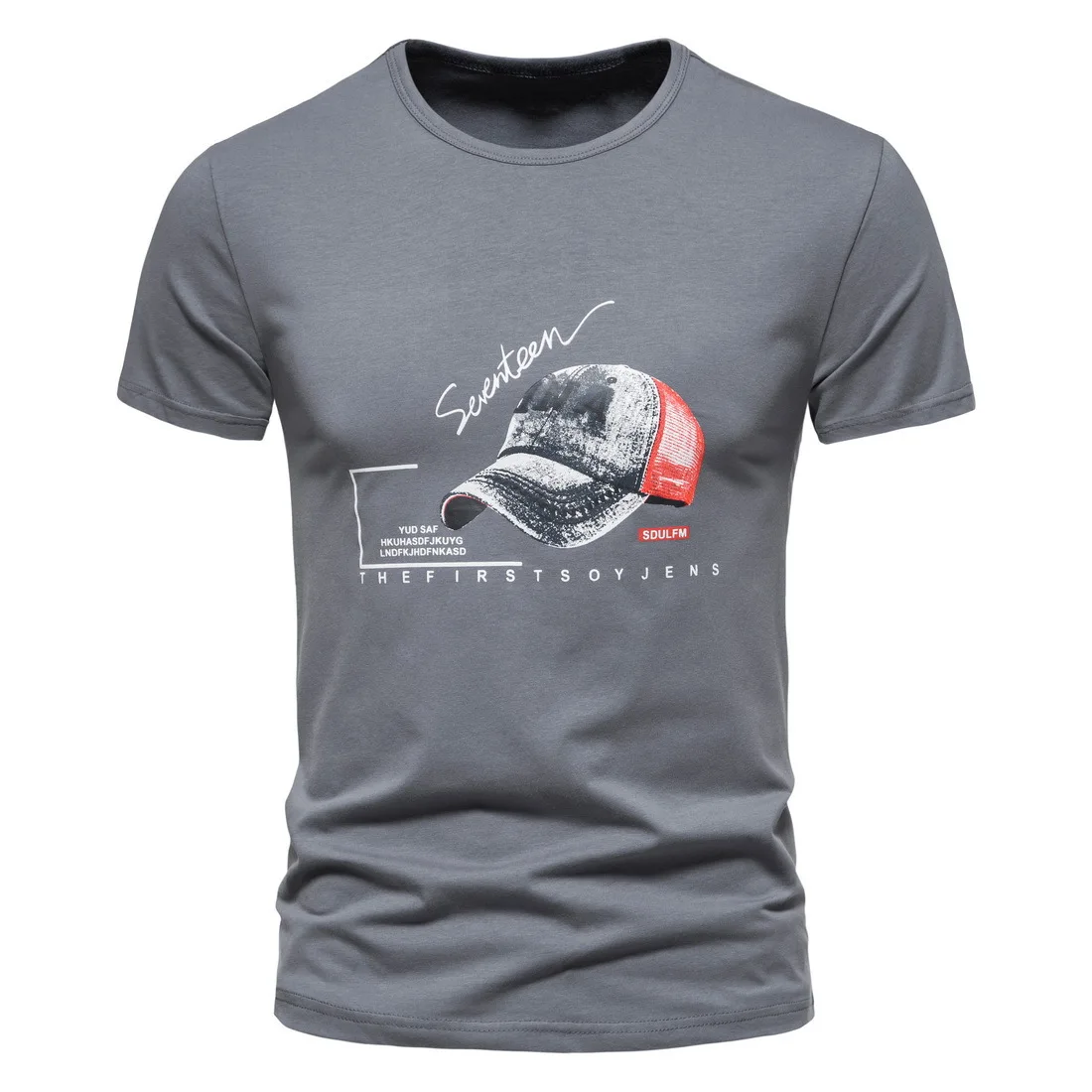 

Летняя новая мужская повседневная футболка YT603 с круглым вырезом и коротким рукавом, модная Молодежная рубашка с принтом шапки и коротким р...