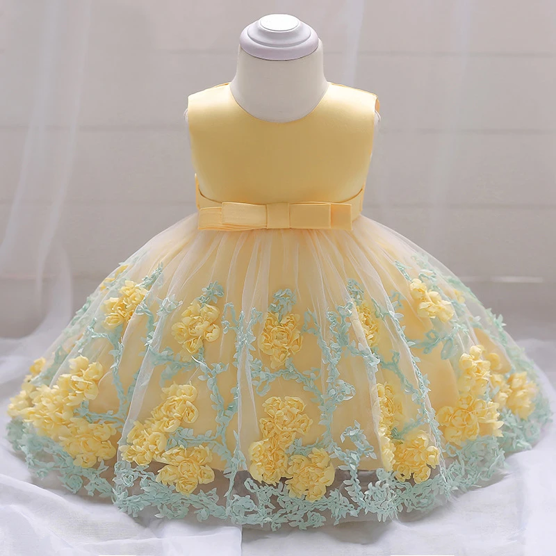 

Toddler Baby Girl Tulle Dress Yellow Clothes Kids 1St Birthday Photoshoot Party Gowns Elegant Wedding Princess Dresses 2 10 Year