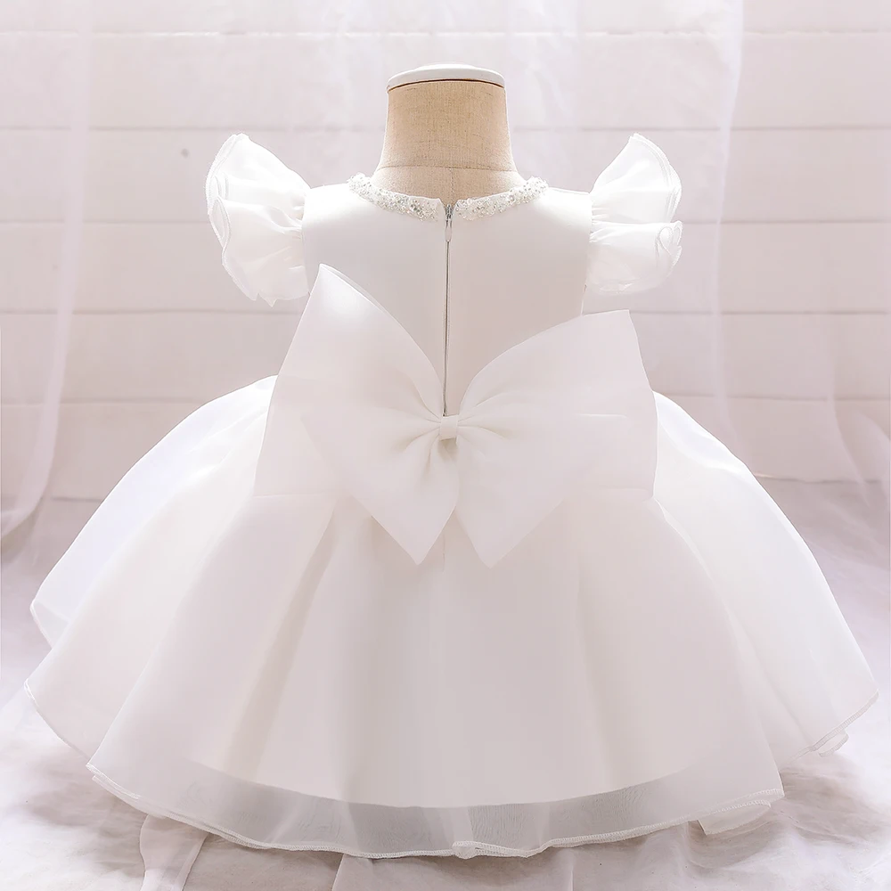 

Baby Girls White Baptism Dress Toddler Flower Christening Ball Gown Kids Dresses for Girls Birthday Party Dress