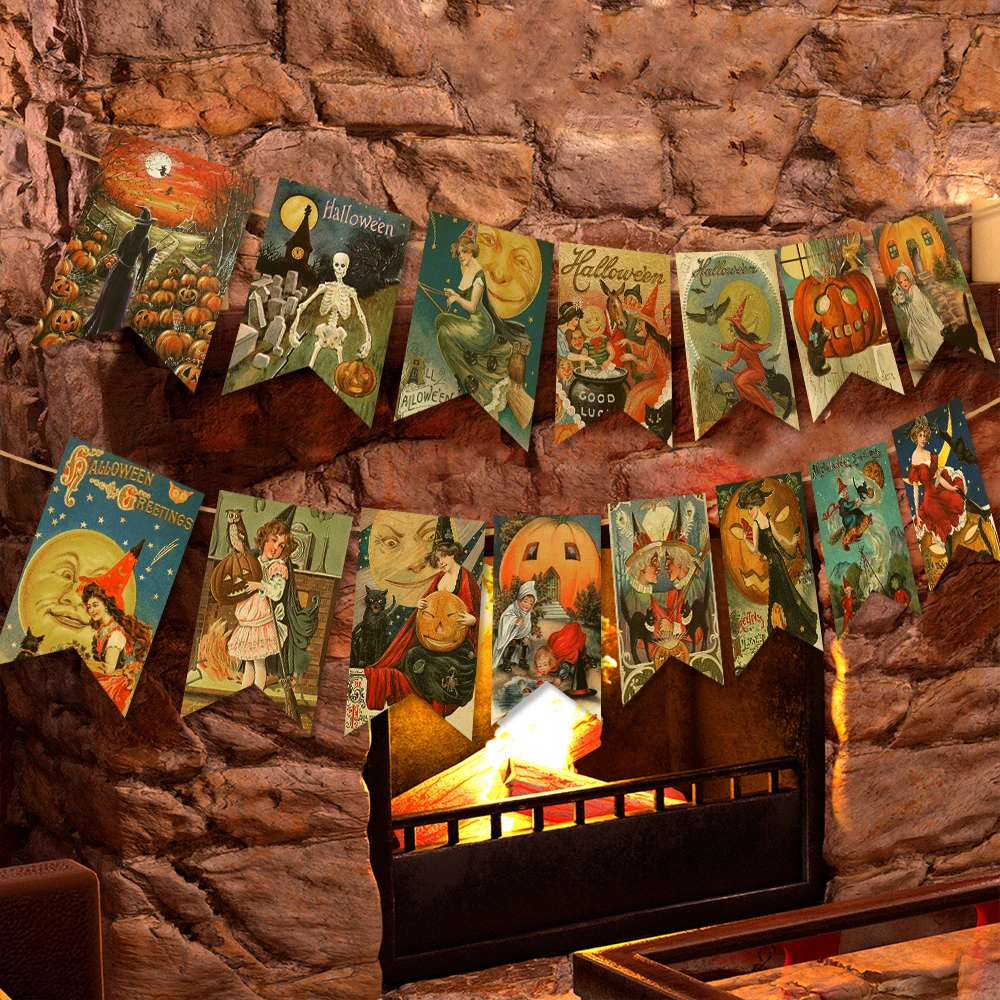 Хэллоуин Флаг Вытащить Винтаж Баннер Тыква Призрак Летучая Мышь Висит Флаги