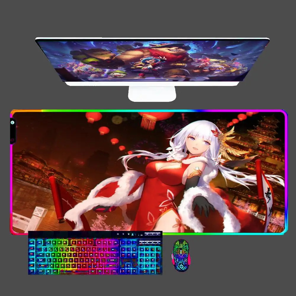 

Azur Lane Anime RGB Mouse Pad Larger XXL 900x400 Speed Pc Computer Keyboard LED Backlight Desk Mat Gaming Accessories Mousepad