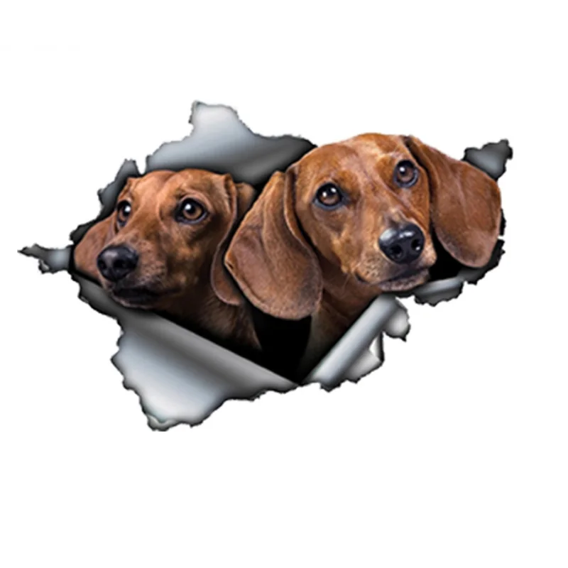 

13cm X 9cm Jpct Car Tan Sausage Tear Metal Sticker Reflective Waterproof Car Shape Pet Dog Sticker