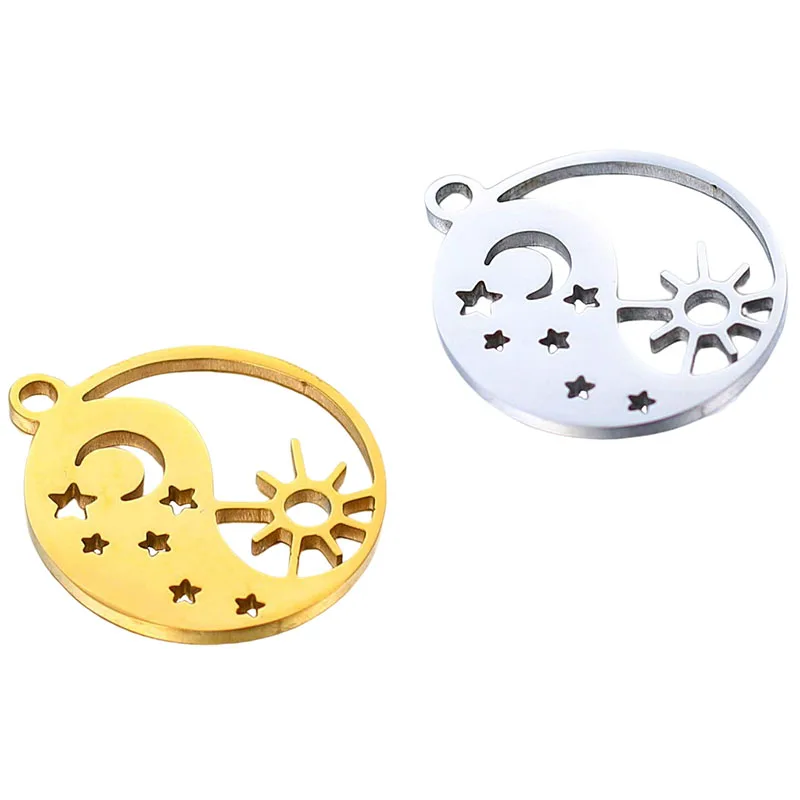 

4Pcs 304 Stainless Steel Tai Chi Crescent Moon Stars Charms Sun Pendant For Diy Jewelry Making Earrings Necklaces Accessories