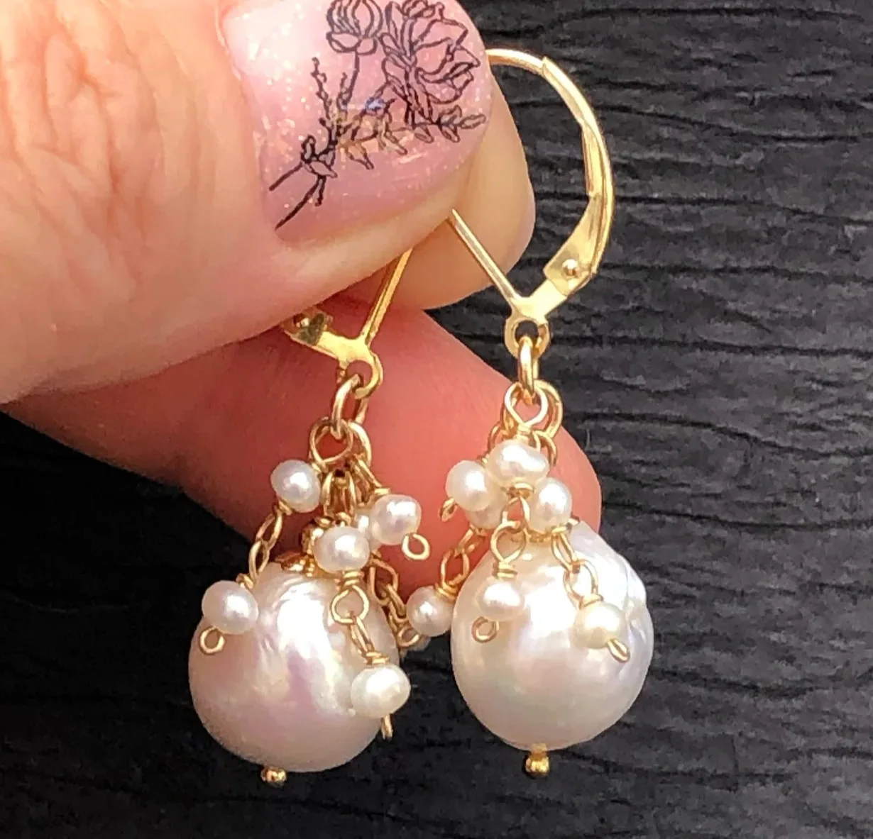 

Серьги с белым барочным жемчугом золотые серьги-подвески из натуральных драгоценных камней в богемном стиле