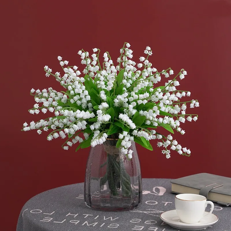 

5 Forks Artificial Flower Bellflower Lily Valley Flower Plastic Flower Home Soft Decoration Plant Wall Wedding Decor Green Plant