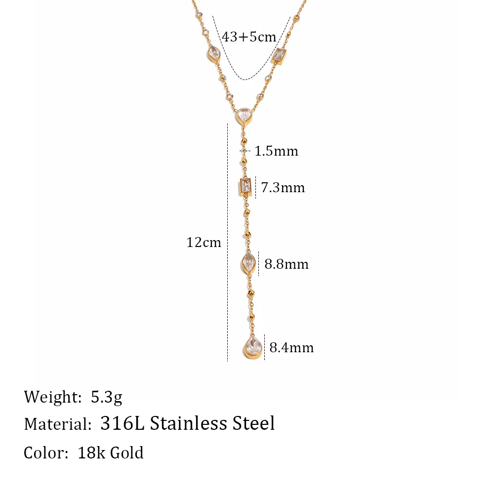 Колье E.B.belle Minimalist Multi Shape CZ с подвеской, гипоаллергенное, из нержавеющей стали с покрытием из 18-каратного золота, модное женское украшение (art.: 3920db13d6532) - 3920db13d6532
