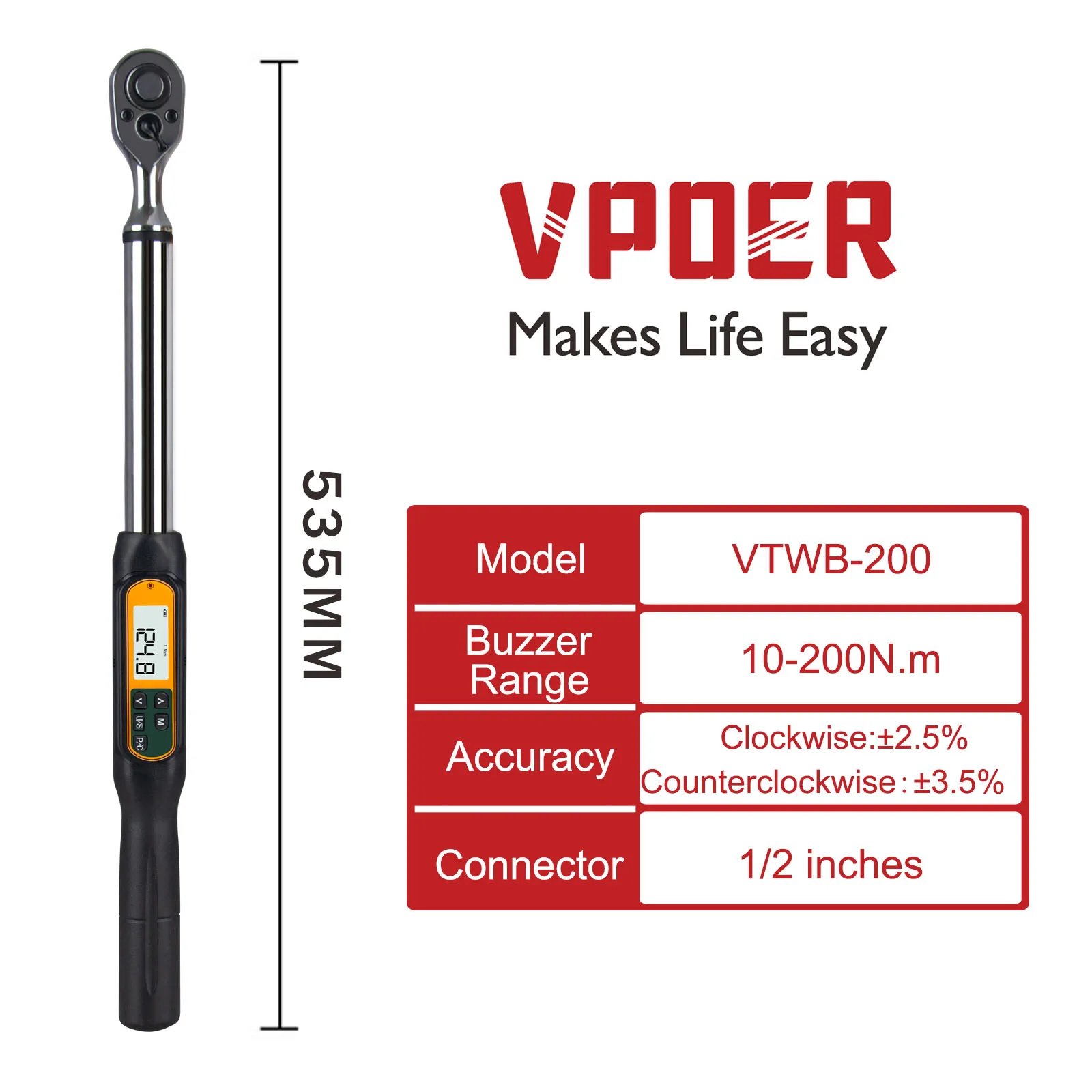 

Цифровой Динамометрический ключ, 1/2, 135, 200 нм, Цифровой Динамометрический ключ с будильником и фото-уведомлением, высокая точность 3-го нового поколения