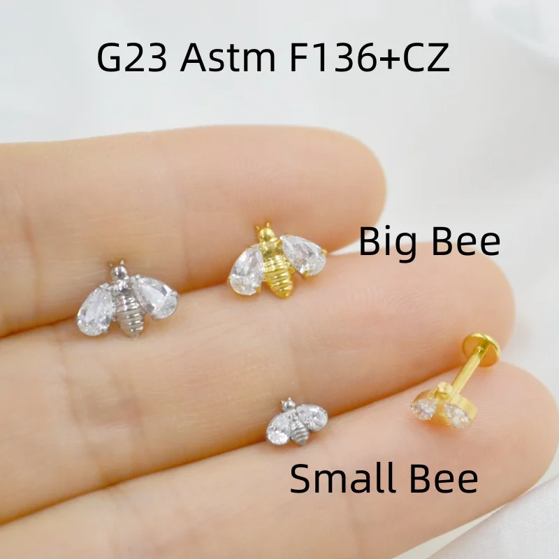 Фото LOT10pcs Ювелирные изделия для тела 16G G23 Титан Astm F136 Пчелиный лист CZ Губная серьга Кольцо для пирсинга губ Ушная спираль Ювелирные изделия для пирсинга №1