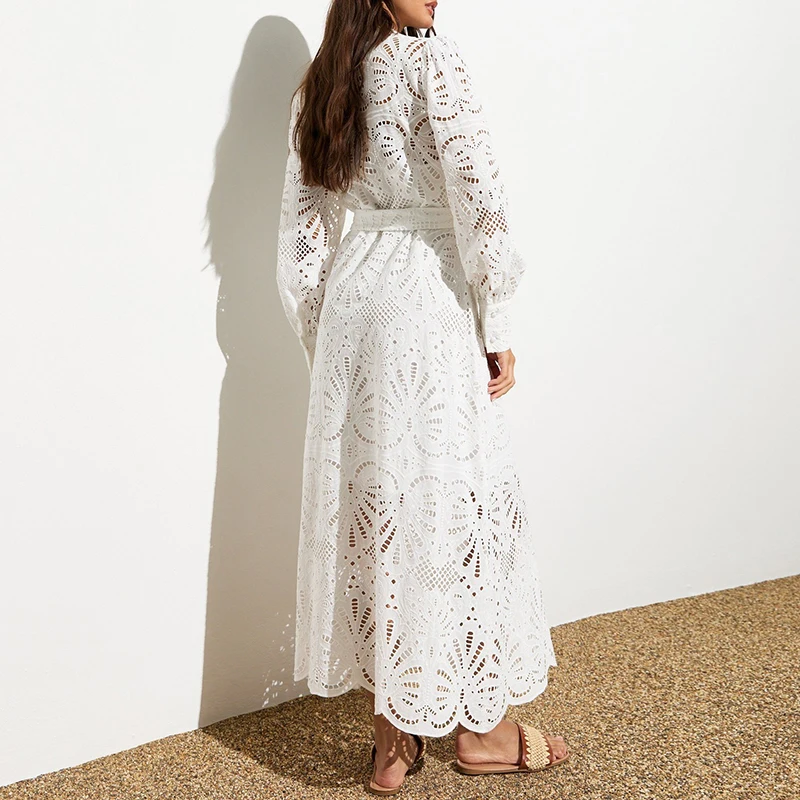 Женское кружевное жаккардовое платье весеннее длинное платье-кардиган с