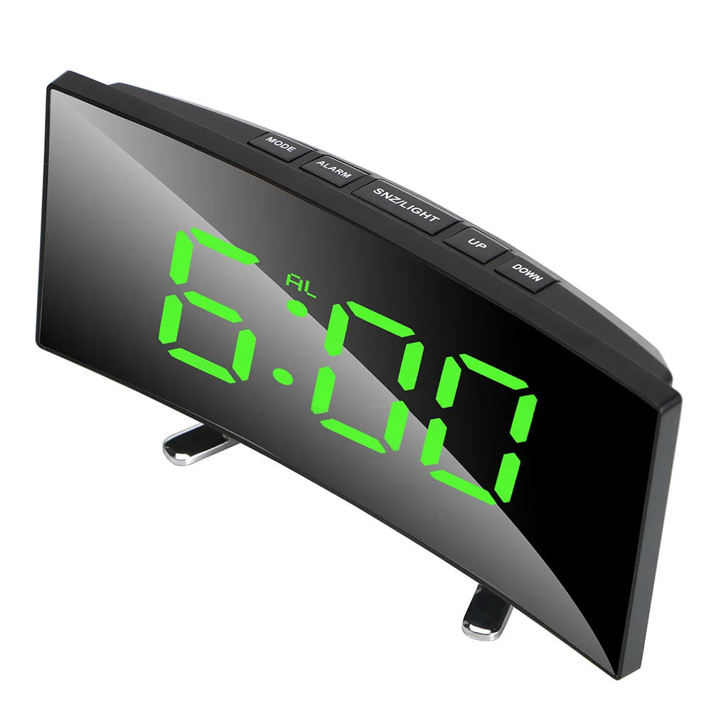 

7 Inch For Kids Bedroom Curved Dimmable Mirror Clock Digital Alarm Clock Home Decors Large Number Table Clock LED Screen