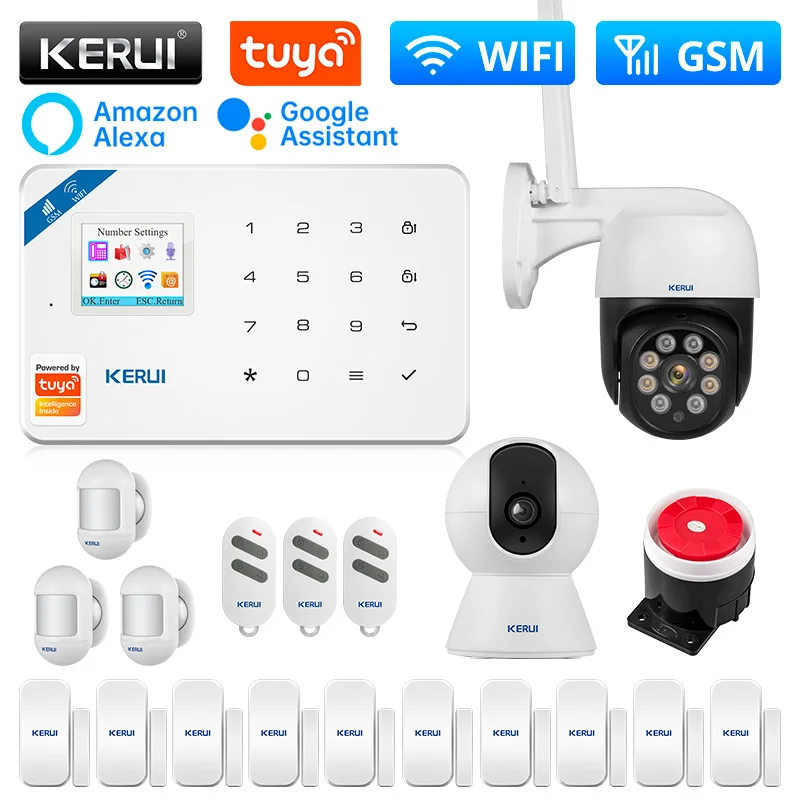 

KERUI W181 Alarm System Home Burglar Tuya Smart WIFI GSM Alarm Support Alexa Motion Sensor Detector Door Sensor Siren IP Camera