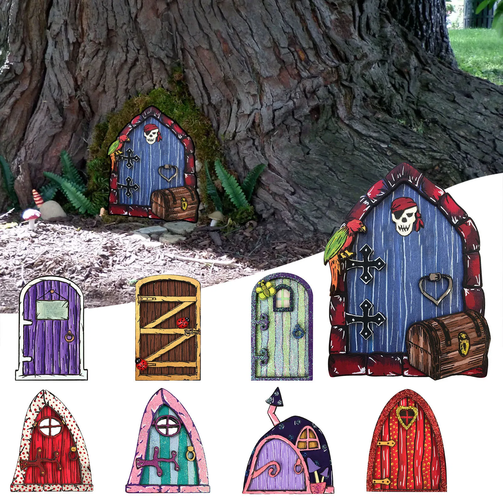 

Creative Miniature Fairy Tale Door Statue Outdoor Patio Art Garden Tree Decorative Accessories Carving Design Fairy Tale Garden