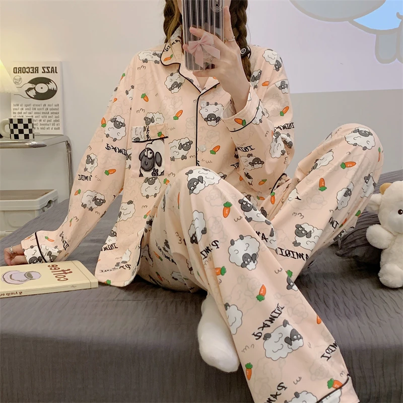 CAIYIER 2023 Green Plaid Women Pajamas Set Winter Vintage Girls Sleepwear Long Sleeve Leisure Nightwear Popular Home Clothing