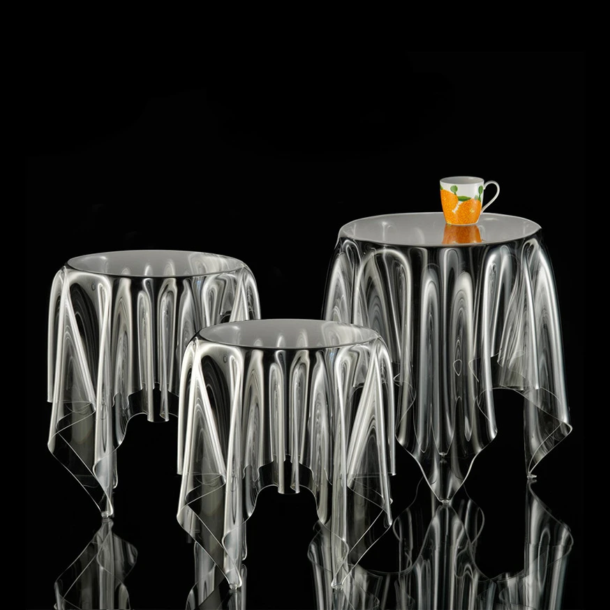 

Transparent coffee table round acrylic ghost table floating magic tablecloth creative side to discuss coffee leisure table