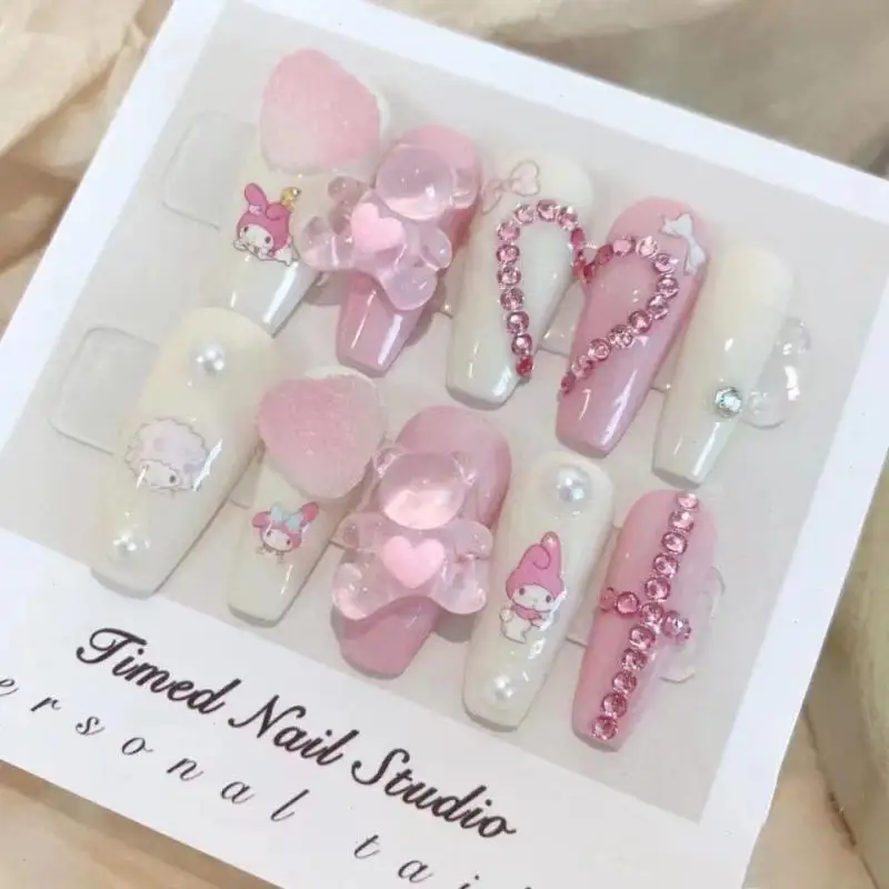 

Melody Hug Bear Gummy Love Nail Art Girl Heart Student Pink Wearing Armor Handmade Three-Dimensional Nail Patch Anime Toy Girls