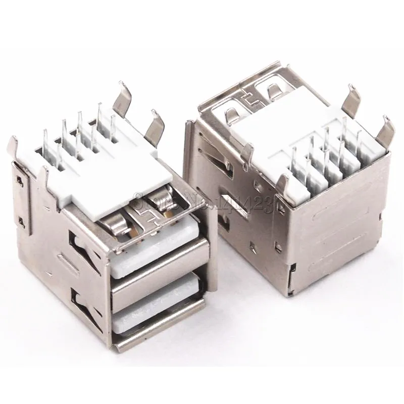 

10Pcs Double USB Type A Female Solder Jacks Connector PCB Socket USB-A type 90 Degrees 4pins