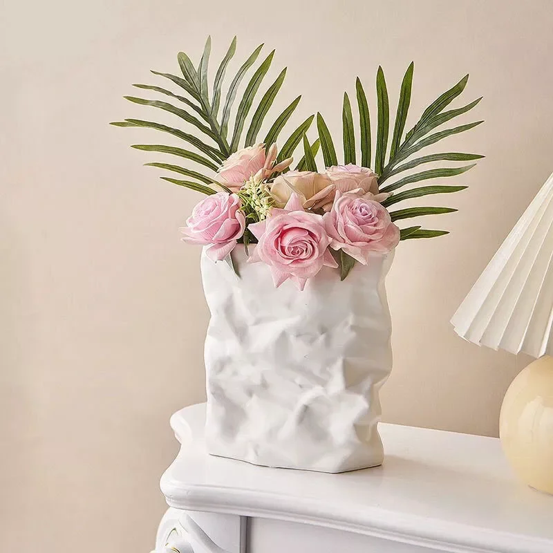

NEW2023 Home Crafts Decor Vase Nordic Wrinkled Paper Bag Vase Flower Pot Vase Flowers Art Decor Insert desk Ornaments Best Gift