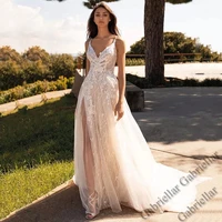 luxury wedding dress princess exquisite appliques v neck sleeveless spaghetti straps mopping gown vestido de novia 2022 women