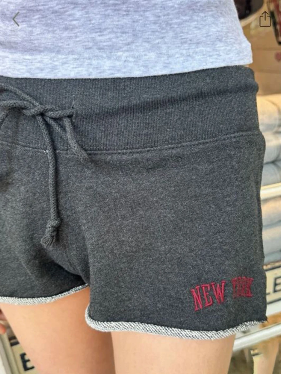 Шорты женские хлопковые с вышивкой свитшот кулиской свободные прямые короткие