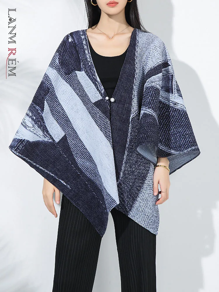 LANMREM повседневное плиссированное пальто для женщин с v-образным вырезом и цветным