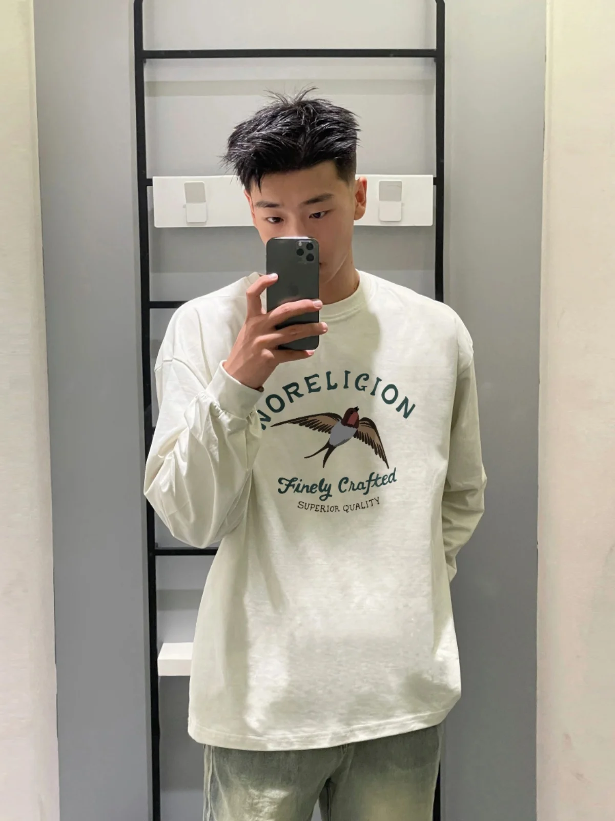 260G Pure Cotton White T-shirt Men's Fashion Brand Print Bottoming Shirt Outer Wear Autumn and Winter 2024 New Japan fashion Top