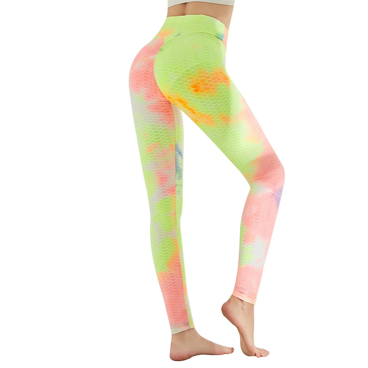 

Sexy Pleats Push Up Legging Women Tie-Dye Print Sport Fitness Legging Sweatpant Skinny Trouser Yellow Red M Size