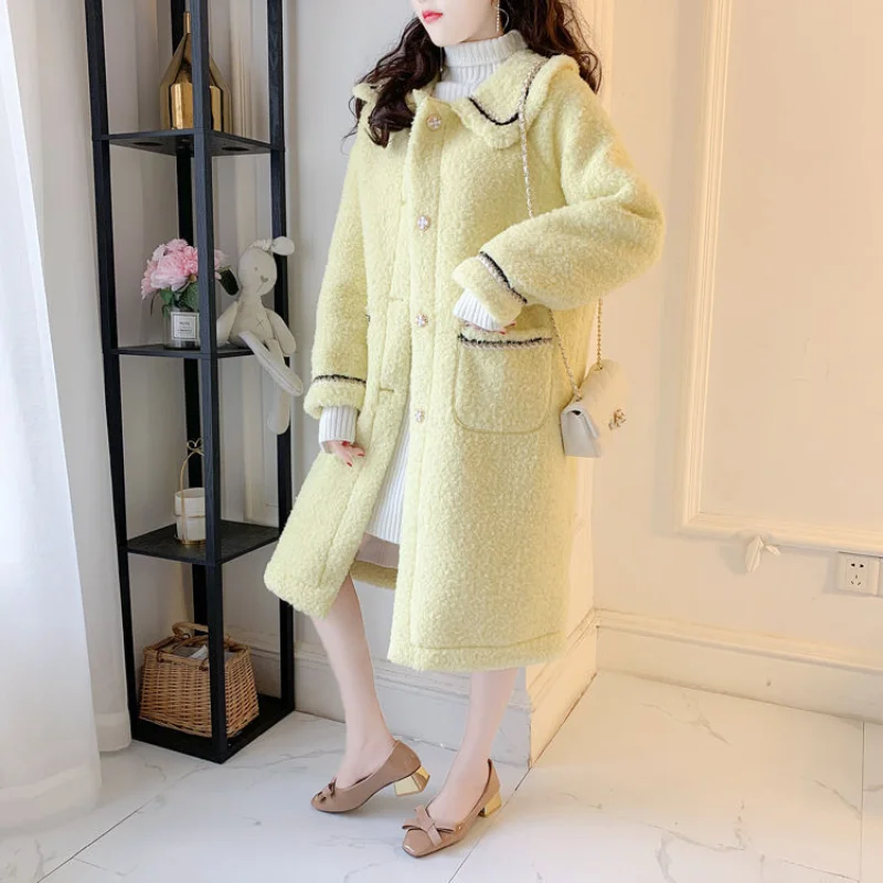Autumn And Winter fur faux tops Korean Version Medium And Long Lamb Wool Coat Women's Versatile Small Man Wool Coat Trend