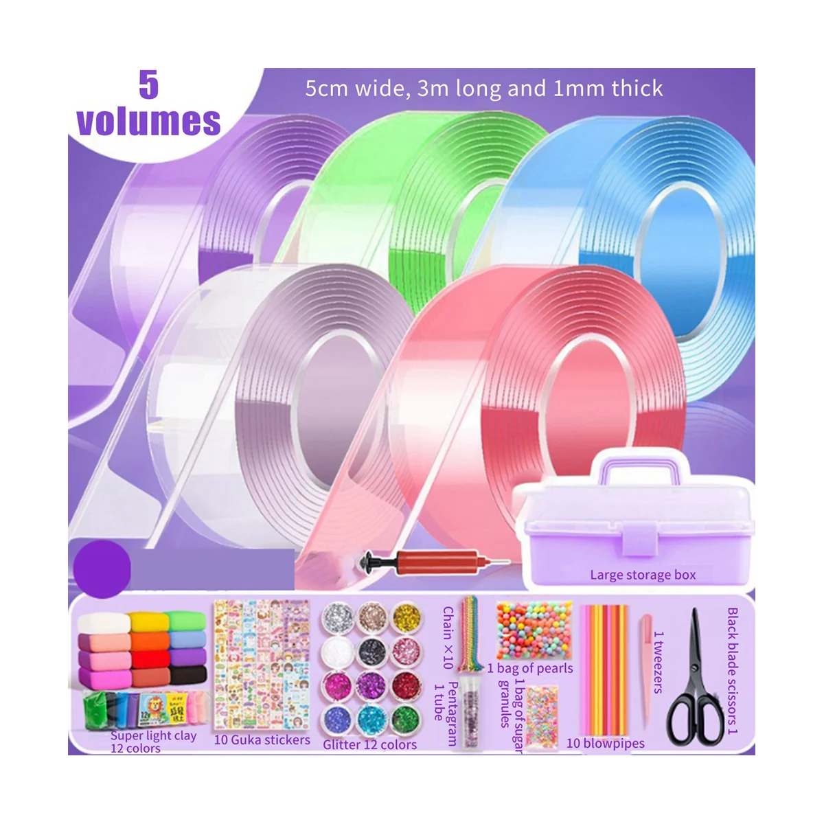 

Multicolored Nano Tape Bubble Kit,9.84FT Nano Tape Bubble for Kid Double Sided Tape Bubble Super Elastic DIY Kit