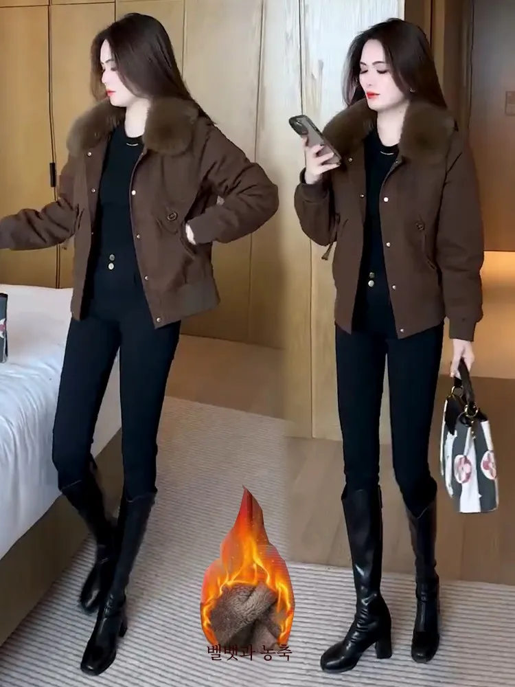 Утепленное короткое пальто на флисовой подкладке для женщин 2024 осень и зима