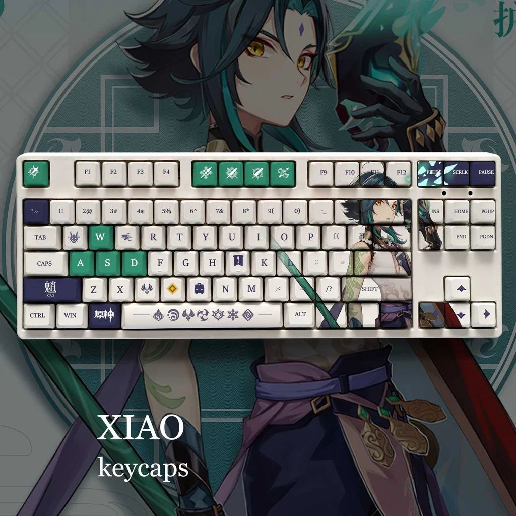 108 Keys/Set Genshin Impact Theme XIAO Pbt Material Keycaps 108 Keys Set for 61 87 104 108 Key Mechanical Keyboard Oem Profile