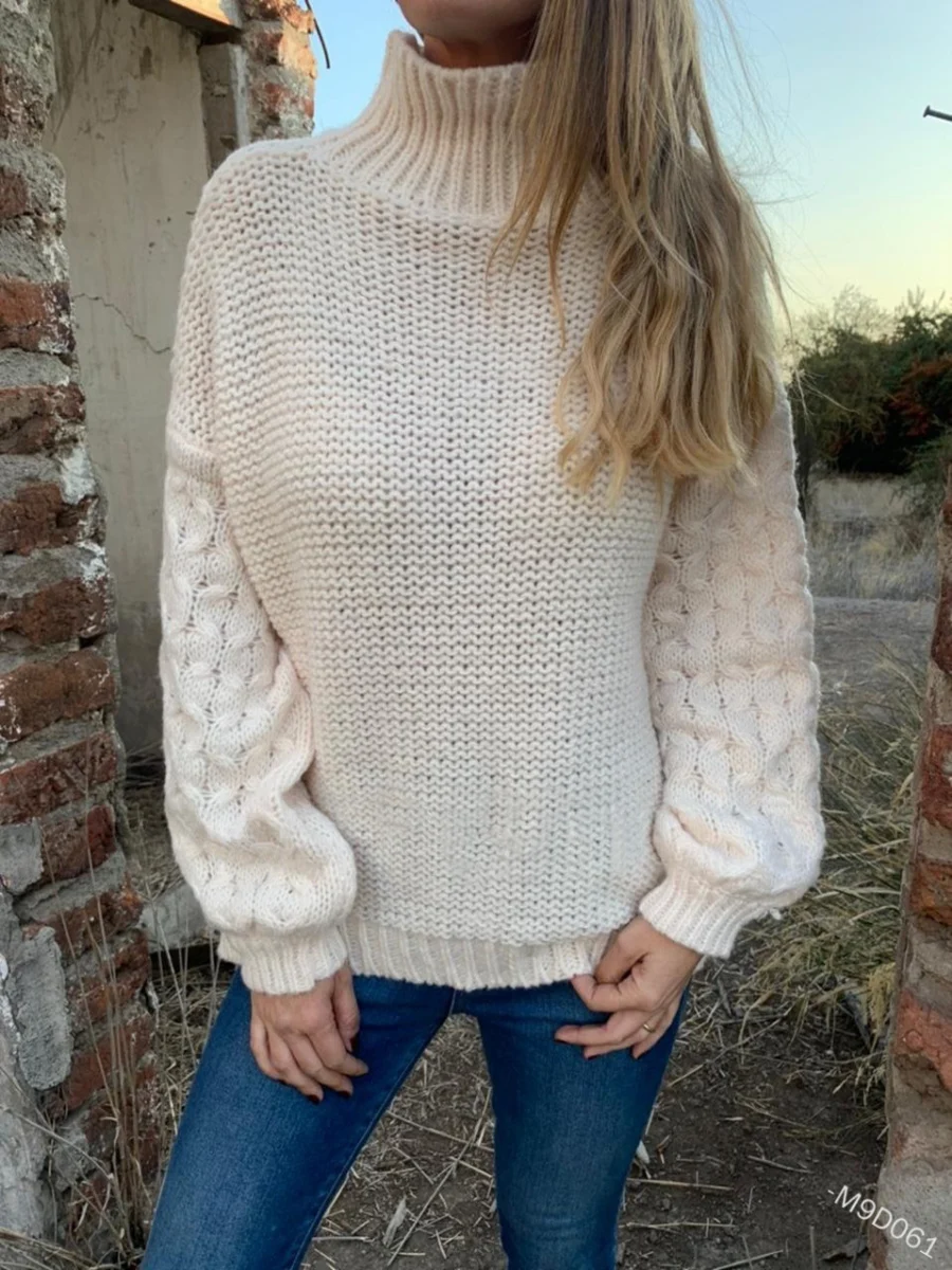 

Mandylandy Women Elegant Autumn Winter Knitted Pullover Sweater Top Fashion Casual Long Sleeve Turtleneck Loose Knitwear