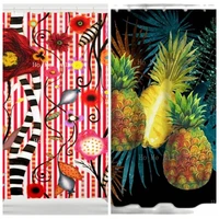 Colorful Flowers Pink Line Background Pattern Pineapple Shower Curtains Tropical Fruit Art Black And Yellow Blue Leaves