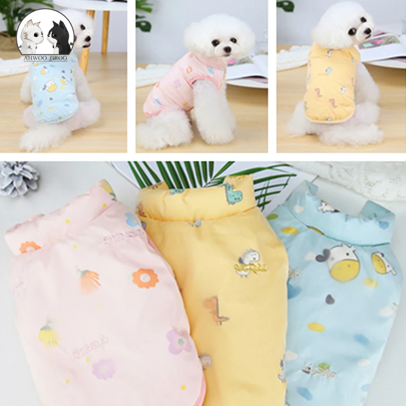 

Новая куртка для питомца, розовая Милая одежда, жилет, осенне-зимние теплые пуховые парки для собак, костюм для кошек и собак, хлопковые прин...