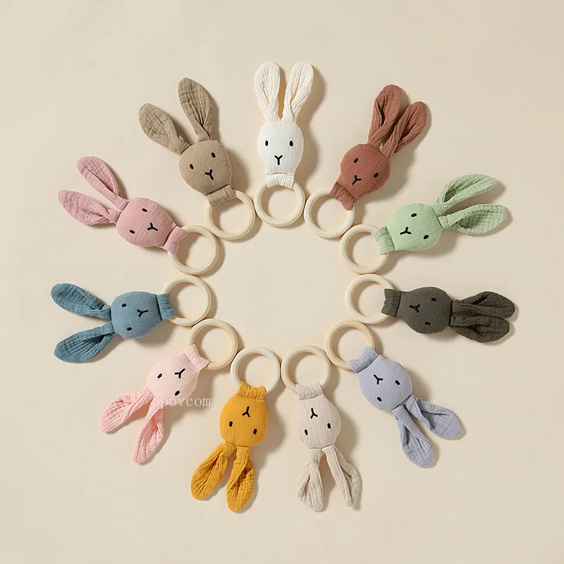 

Baby Infant Bunny Rattles Cartoon Rabbit Wooden Ring Rattle Toy Mobile Pram Crib Newborn Molar Chewing Teether Educational Toys