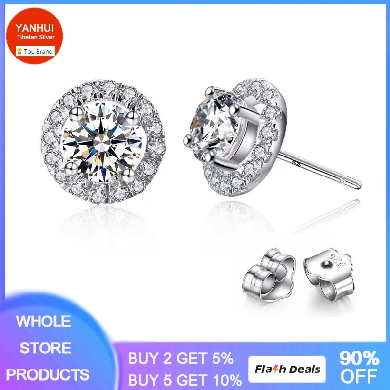 

YANHUI With Credentials Allergy Free Silver Needle Earrings 6mm Small Cubic Zircon Stud Earrings For Women Birthday Gift