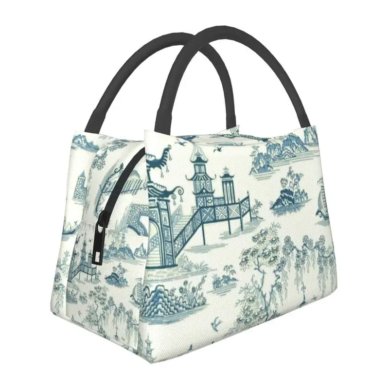 

Oriental Pagoda Chinoiserie Vintage Temple Garden Portable Lunch Box Cooler Thermal Food Insulated Lunch Bag Pinic Container
