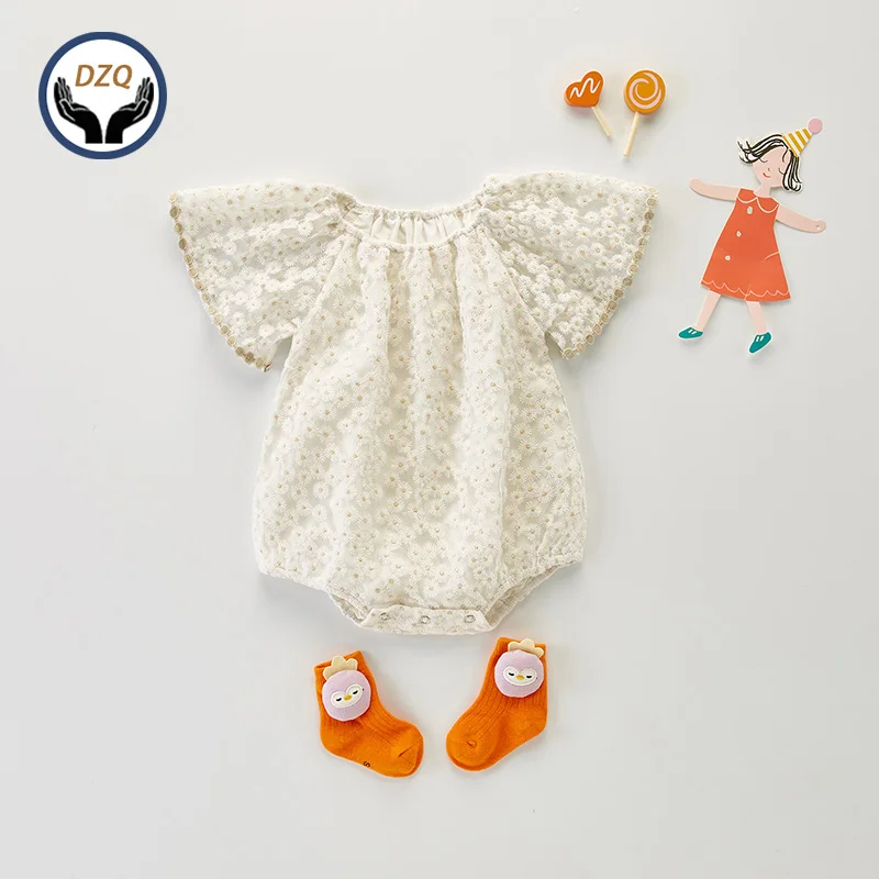 

Лето 2022, боди для маленьких девочек, цельное Сетчатое боди с вышивкой, милая детская одежда, дышащая и удобная