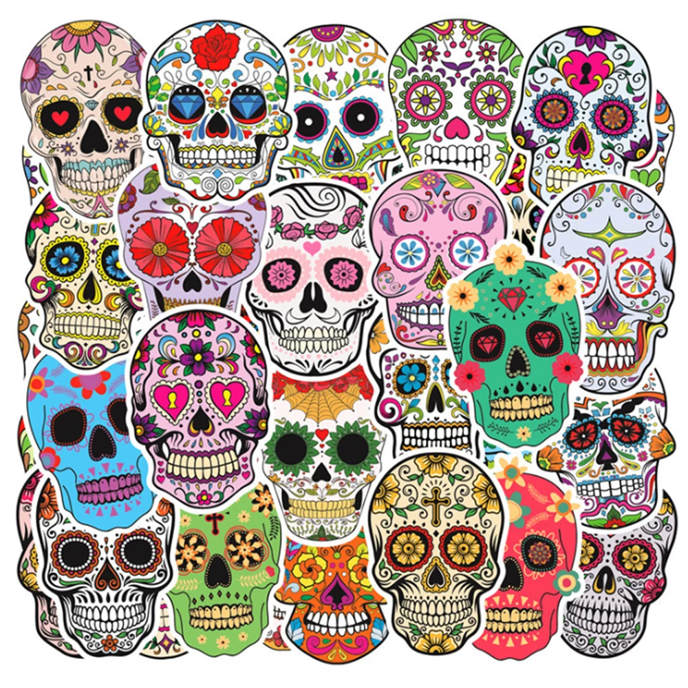 

10/30/50PCS Colorful Skull Skeleton Funny Stickers DIY Car Motorcycle Travel Luggage Guitar Laptop Waterproof Joke Toy Sticker