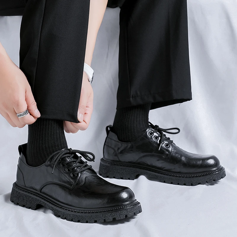 Кожаные мужские туфли роскошная брендовая повседневная обувь на шнуровке