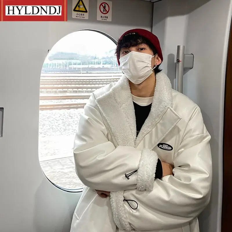 Men's New Pu Leather Cotton Padded Clothes Ruffian Handsome Lamb Cashmere Double-Sided Cotton Padded Clothes Ins Chao Brand