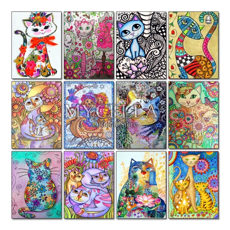 

5D DIY Diamond Painting Cross Stitch Cat Pattern Full Drill Diamond Embroidery Animal Needlework Rhinestones Mosaic Home Decor