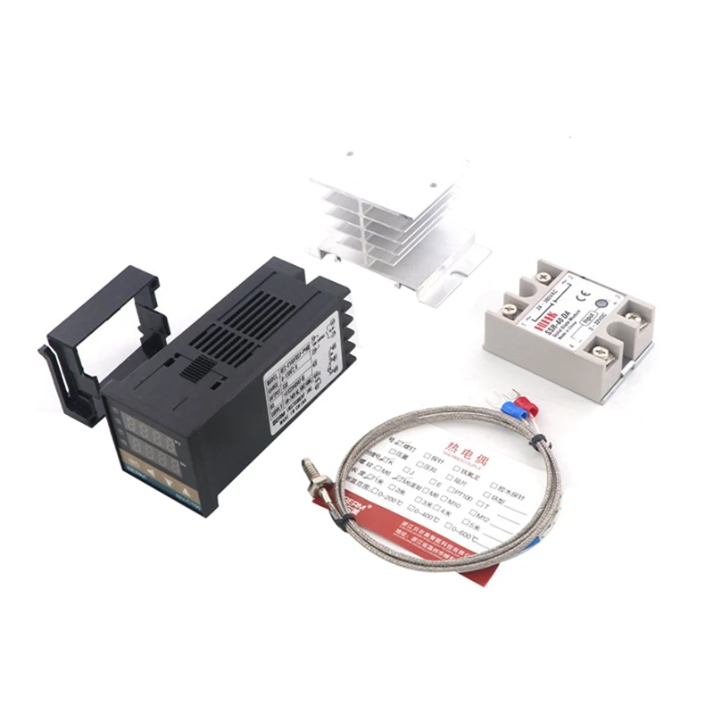 

100-240VAC PID REX-C100 Temperature Controller Range 0 To 900C SSR40A K Thermocouple, PID Controller Set + Heat Sink